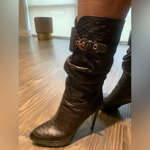 $2295 SERGIO ROSSI RARE Python Leather Dark Brown Lux Boots Shoes Heels 37.5 7.5 - Picture 10 of 13